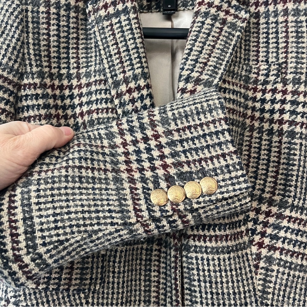 J.Crew Schoolboy Blazer Plaid Wool Brown Tan Gold Buttons Women’s Size 0 - Picture 5 of 10